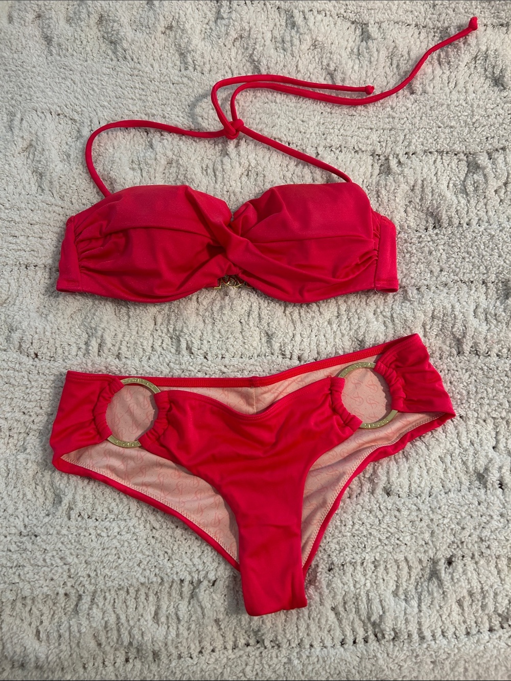 Victoria’s Secret Red Bikini Set with Gold Ring Accents
